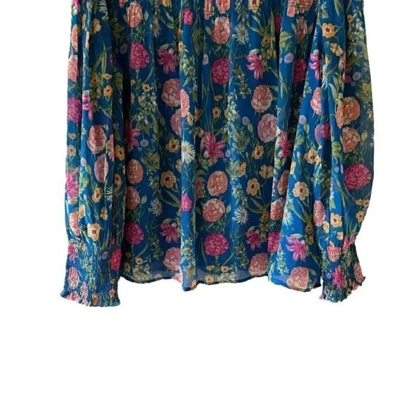 Terra & Sky Women’s Smocked Chiffon Floral Bohemian Blouse Plus Size 2X # 1861 - Picture 2 of 16